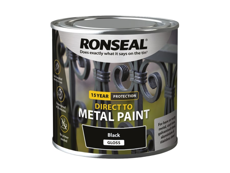Ronseal 39179 Direct To Metal Paint Black Gloss 250ml
