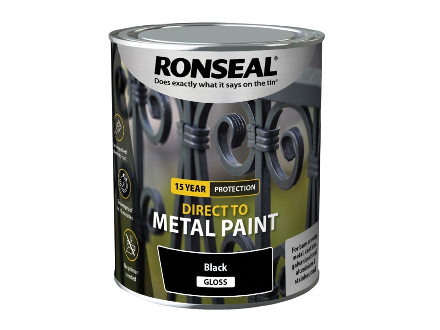 Ronseal 39195 Direct To Metal Paint Black Gloss 750ml
