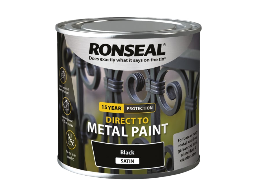 Ronseal 39180 Direct To Metal Paint Black Satin 250ml