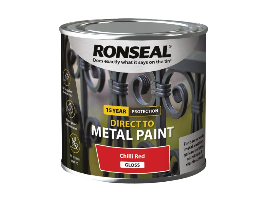 Ronseal 39193 Direct To Metal Paint Chilli Red Gloss 250ml