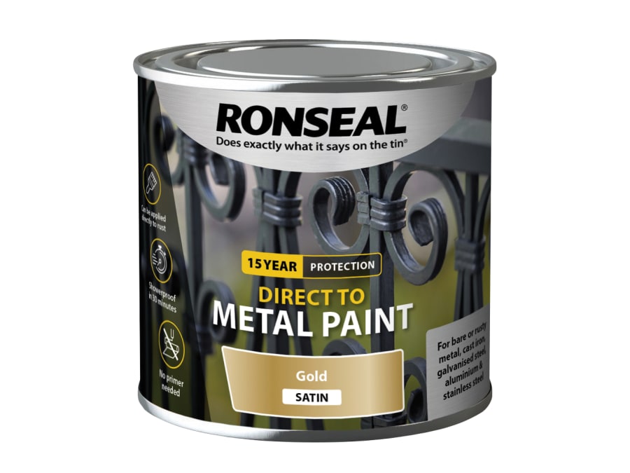 Ronseal 39402 250ml Direct To Metal Paint Gold Satin