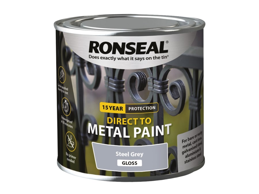 Ronseal 39187 Direct To Metal Paint Steel Grey Gloss 250ml