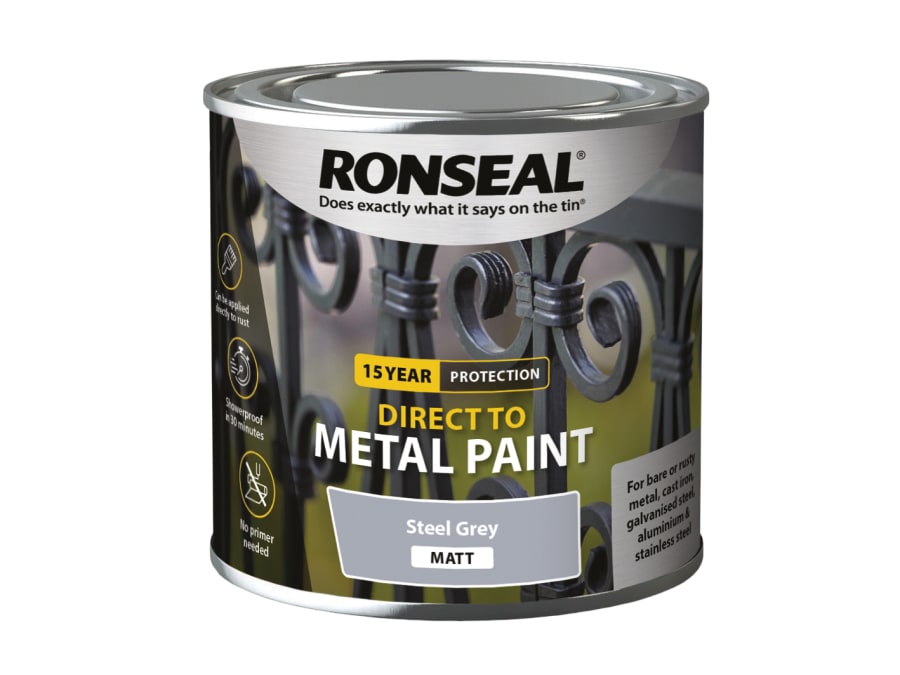 Ronseal 39189 Steel Grey Matt Direct To Metal Paint 250ml
