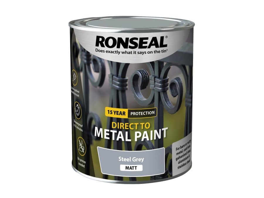 Ronseal 39206 Direct To Metal Paint Steel Grey Matt 750ml