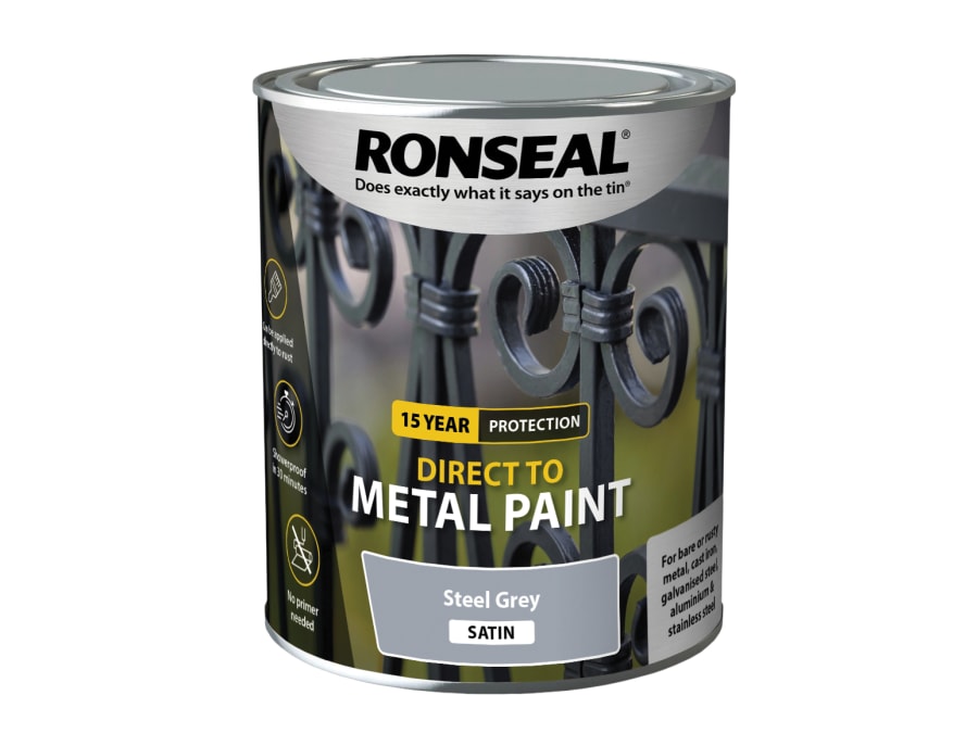 Ronseal 39205 Direct To Metal Paint Steel Grey Satin 750ml