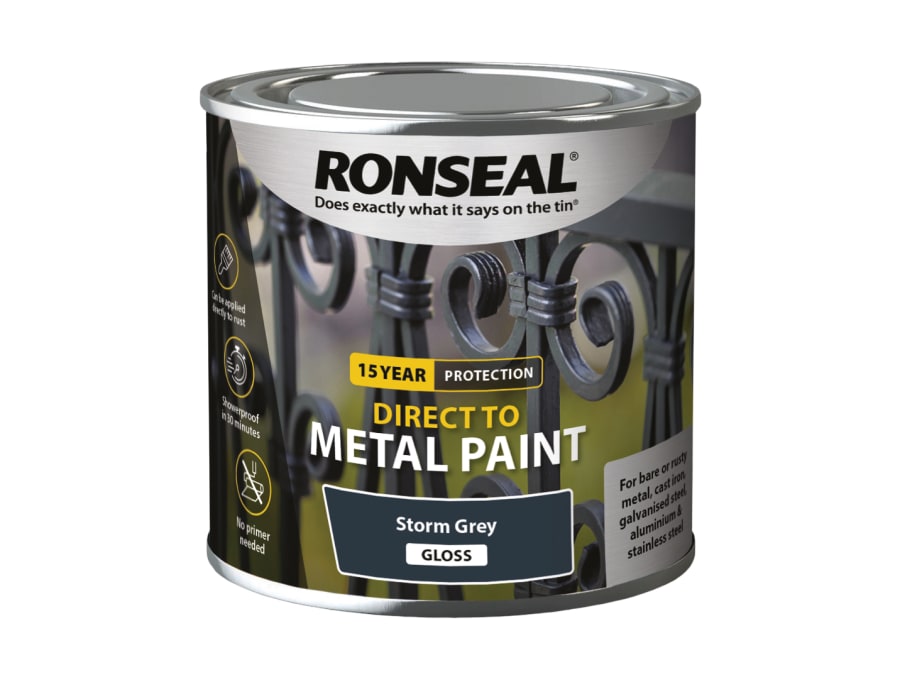 Ronseal 39190 Direct To Metal Paint Storm Grey Gloss 250ml