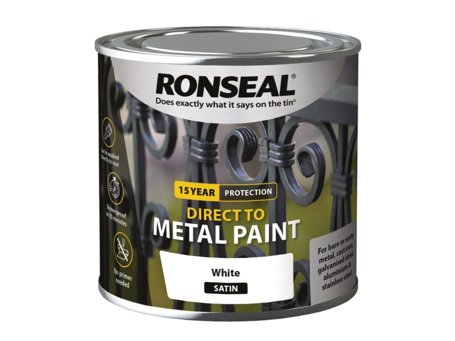 Ronseal 39183 Direct To Metal Paint White Satin 250ml