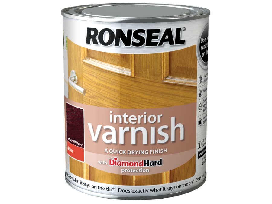 Ronseal 36852 Quick Dry Gloss Interior Varnish Deep Mahogany 750ml