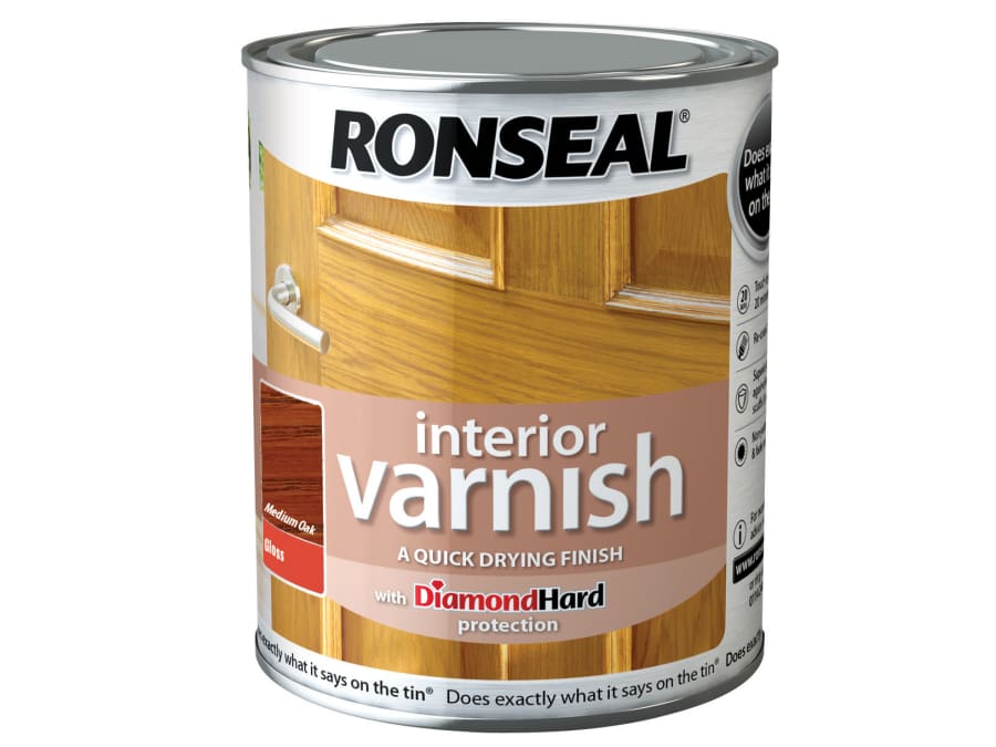 Ronseal 36842 Quick Dry Gloss Interior Varnish Medium Oak 250ml