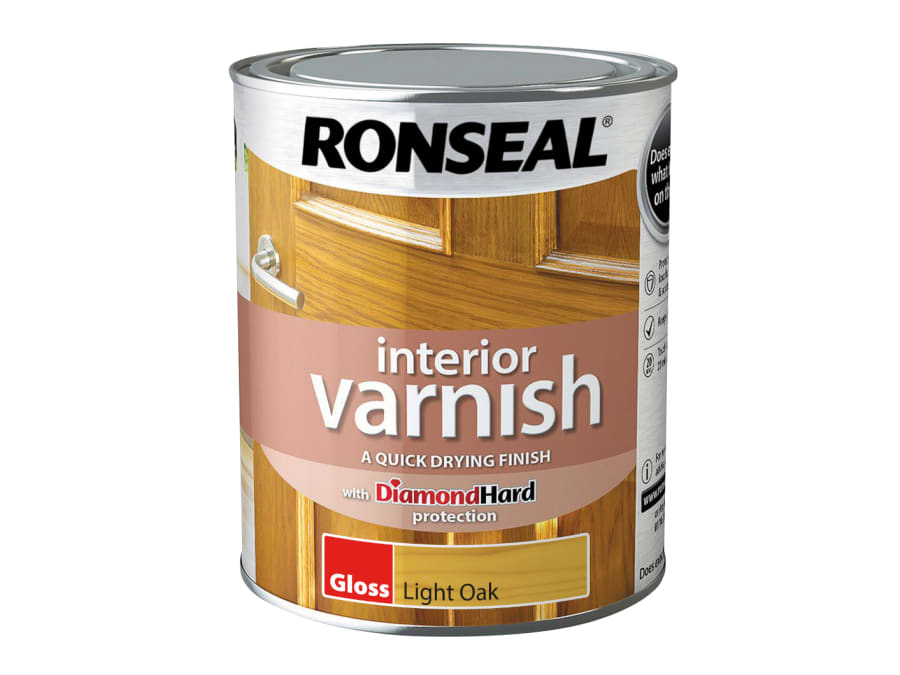 Ronseal 39431 Quick Dry Gloss Interior Varnish Light Oak 750ml