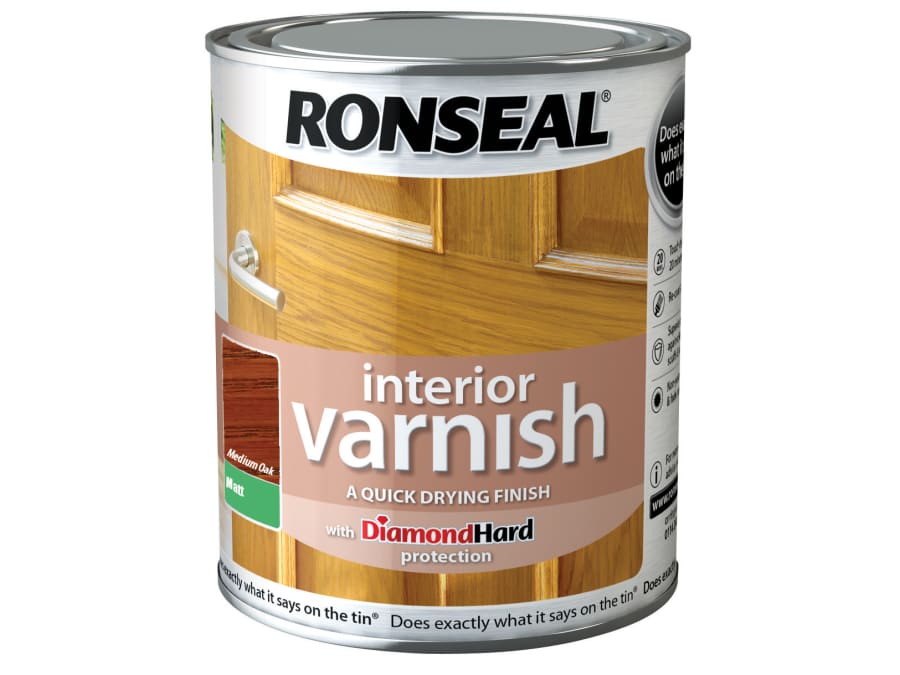 Ronseal 36855 Quick Dry Matt Interior Varnish Medium Oak 250ml