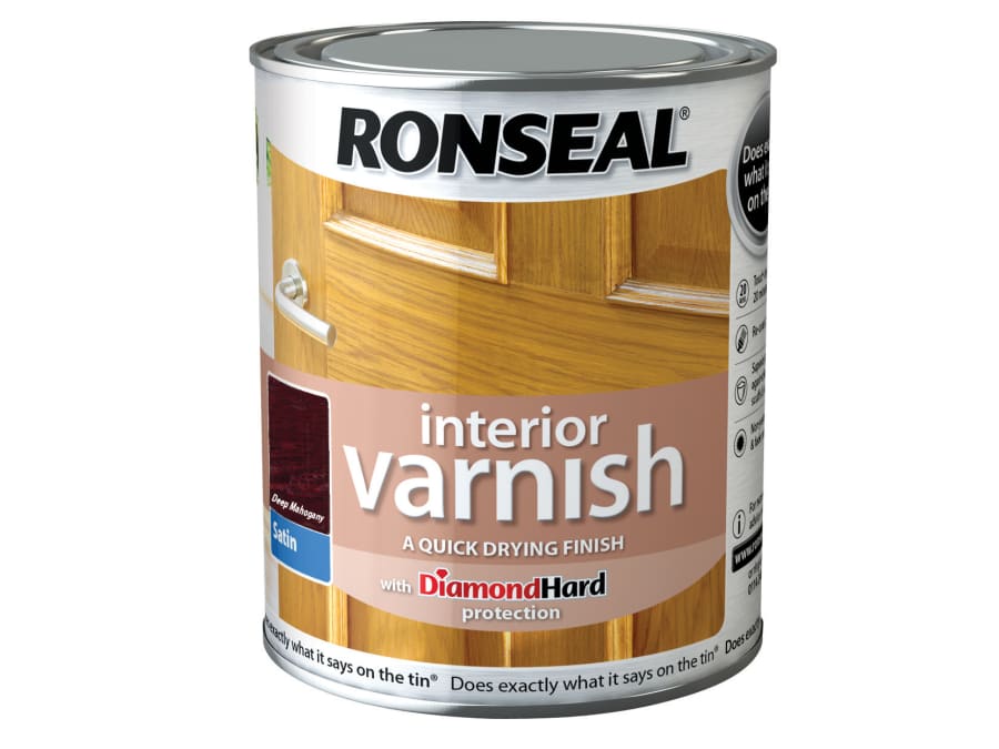Ronseal 36840 Quick Dry Satin Interior Varnish Deep Mahogany 750ml