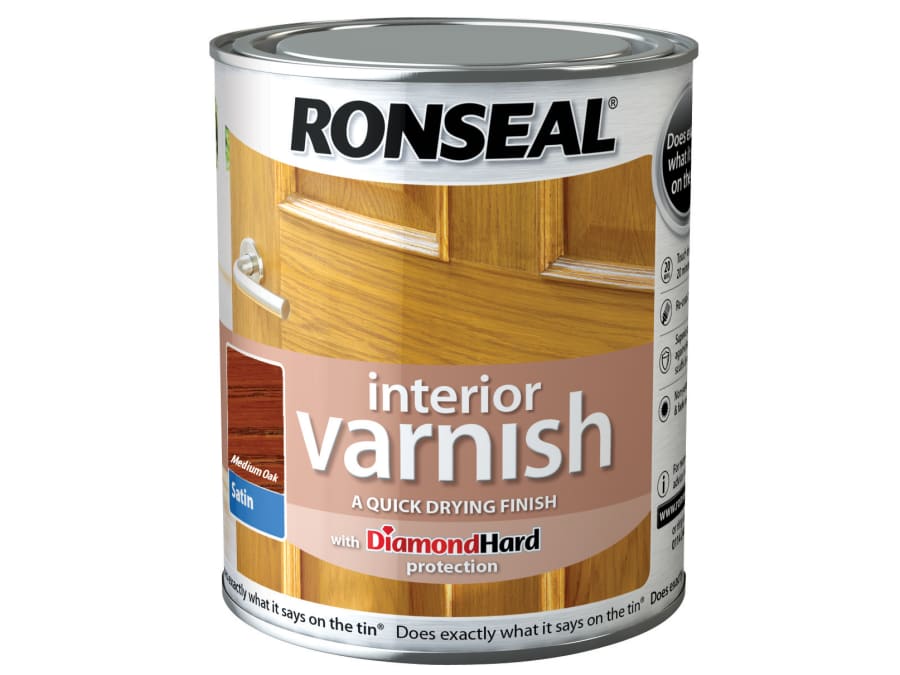 Ronseal 36824 Quick Dry Satin Interior Varnish Medium Oak 250ml