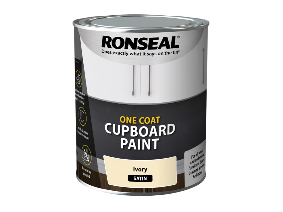 Ronseal 37491 One Coat Cupboard Paint Ivory Satin 750ml