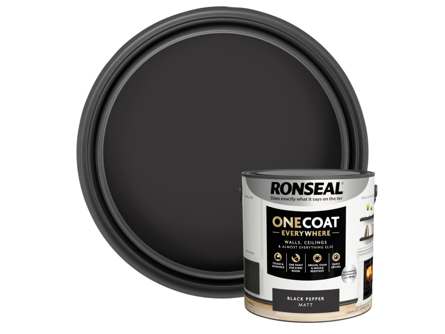 Ronseal KCB70151031290476 One Coat Everywhere Interior Paint Black Pepper Matt 2.5L