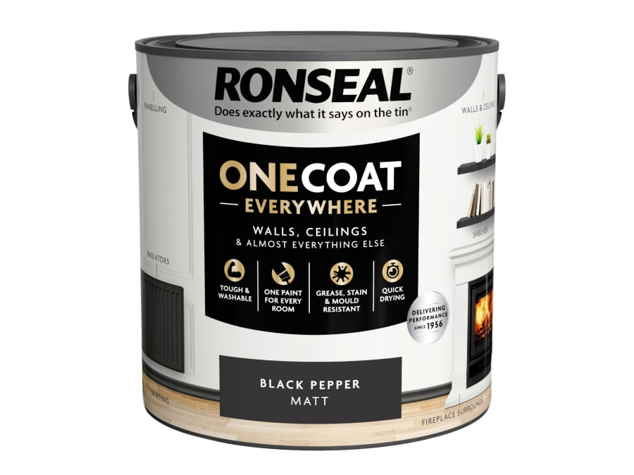 Ronseal KCB70151031290476 One Coat Everywhere Interior Paint Black Pepper Matt 2.5L