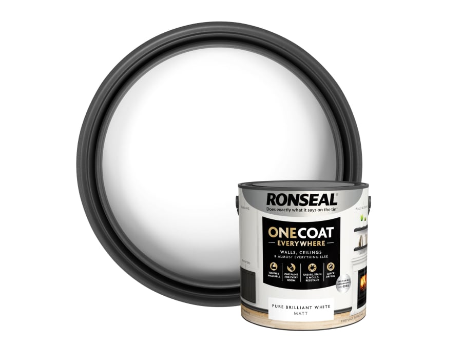 Ronseal KCB70151032010476 One Coat Everywhere Interior Paint Pure Brilliant White Matt 2.5