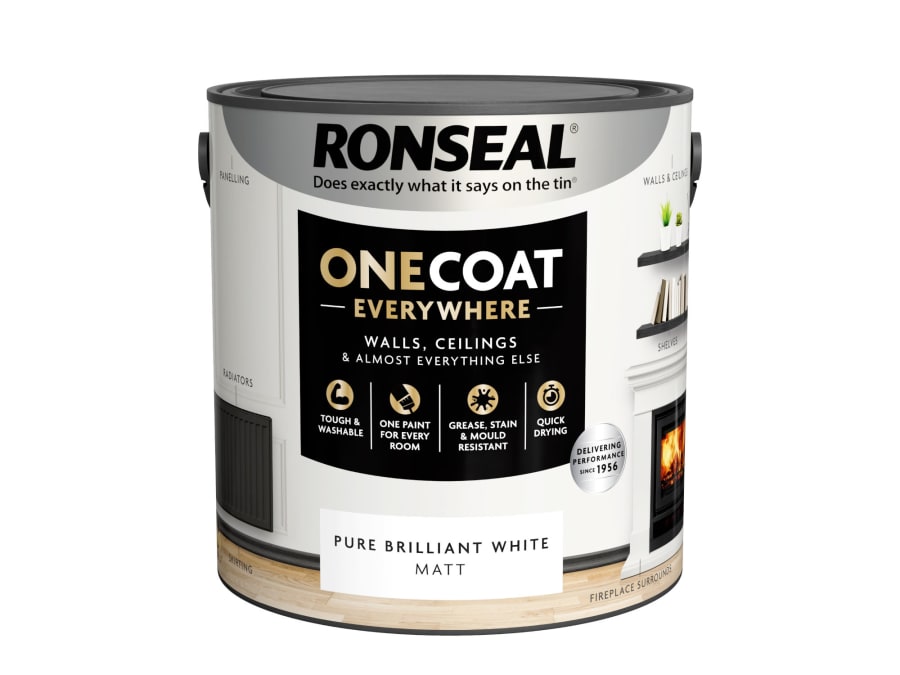 Ronseal KCB70151032010476 One Coat Everywhere Interior Paint Pure Brilliant White Matt 2.5