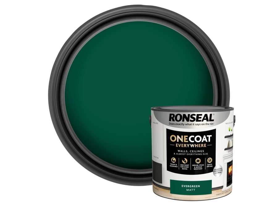 Ronseal KCB70151036250476 One Coat Everywhere Interior Paint Evergreen Matt 2.5 Litre