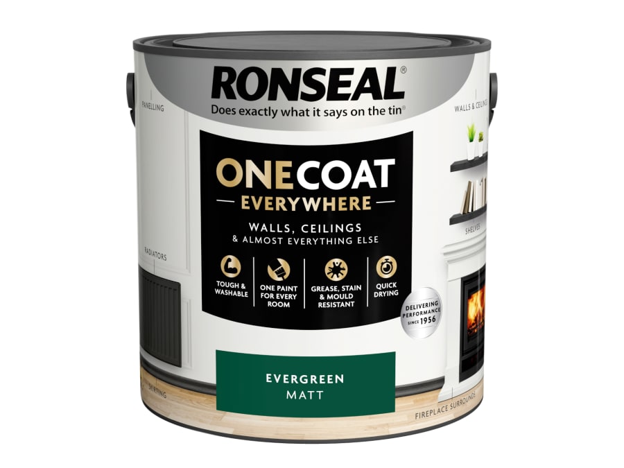 Ronseal KCB70151036250476 One Coat Everywhere Interior Paint Evergreen Matt 2.5 Litre