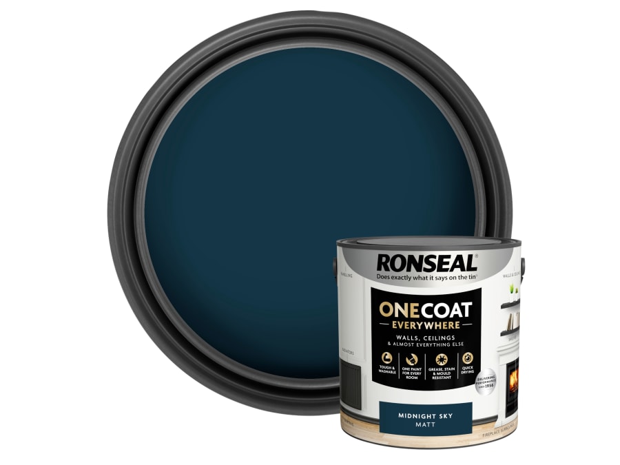Ronseal KCB70151037140476 One Coat Everywhere Interior Paint Midnight Sky Matt 2.5 Litre