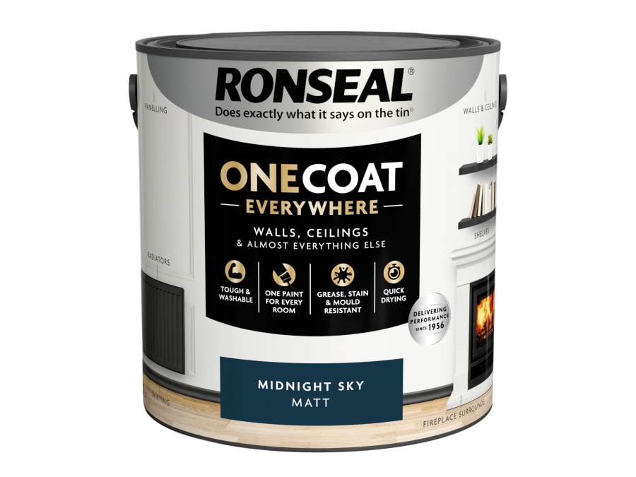 Ronseal KCB70151037140476 One Coat Everywhere Interior Paint Midnight Sky Matt 2.5 Litre