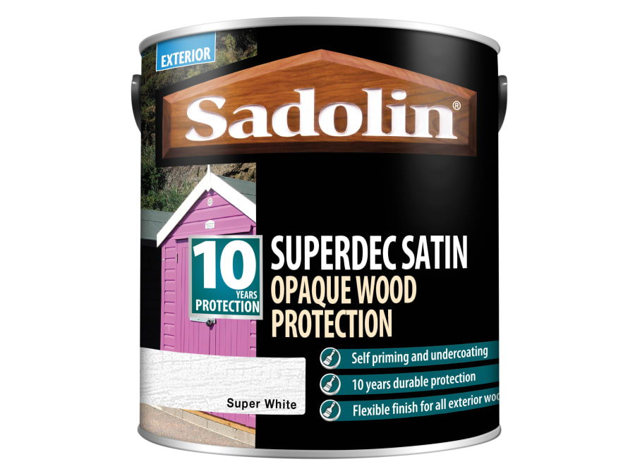 Sadolin 5028826 Superdec Opaque Wood Protection Super White Satin 2.5 Litre