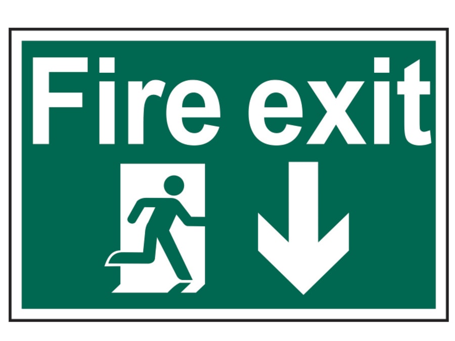 Scan 1503 Fire Exit Running Man Arrow Down PVC Sign 300 x 200mm