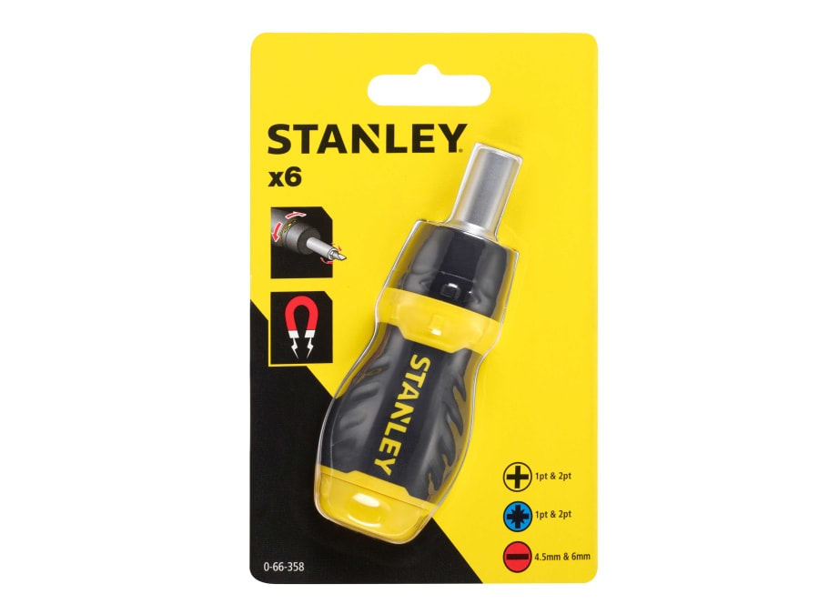 Stanley Hand Tools Stanley 066358 Stubby Ratchet Screwdriver with Bits