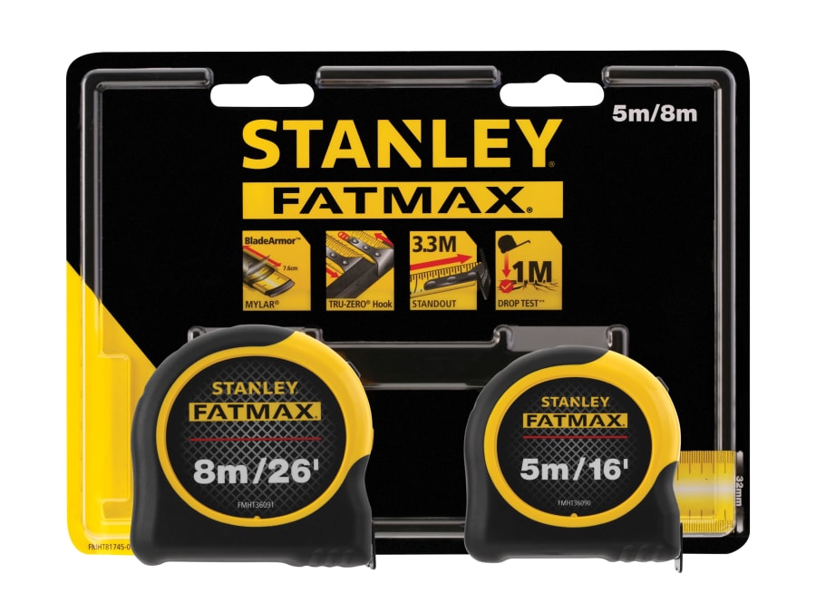 Stanley Hand Tools Stanley FMHT817450 FatMax Classic Tape Twin Pack 5m/16ft + 8m/26ft