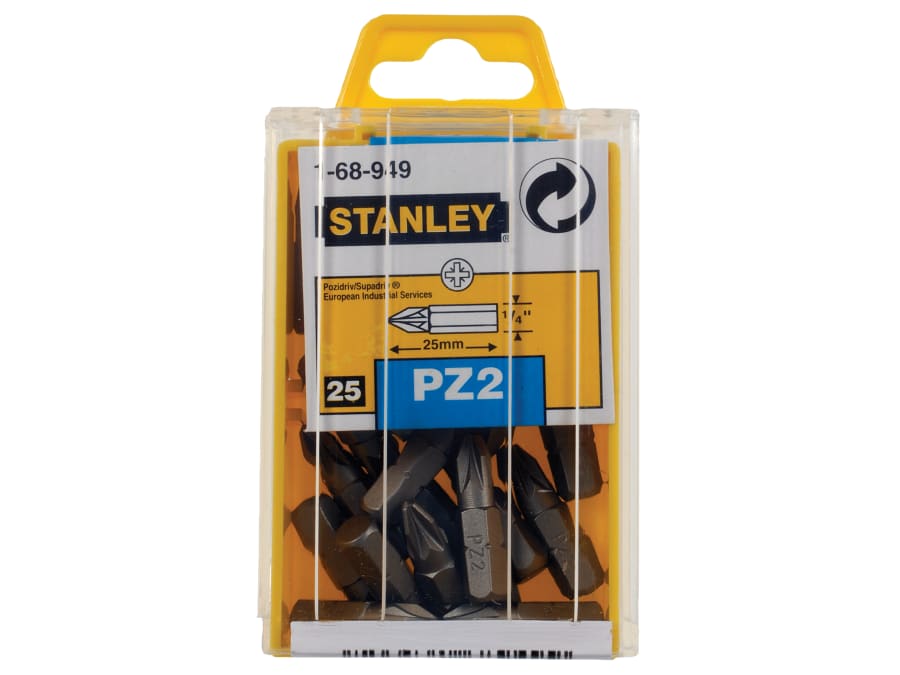 Stanley 1-68-949 Pozidriv Power Bits PZ2 × 25mm (Box of 25)