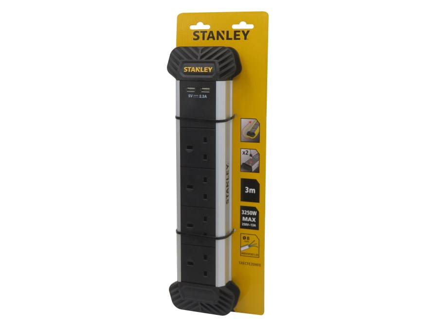 Stanley Electrical Stanley SXECFE2DHFE 4-Gang + 2 USB Powerboard with Cable Management 3m