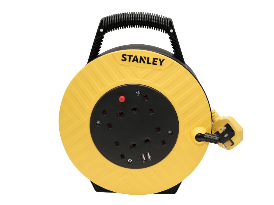 Stanley Electrical SXECGJ2OHQE 15m 4-Socket Cable Reel with 2 USB
