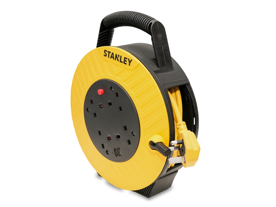 Stanley Electrical SXECGJ2OHQE 15m 4-Socket Cable Reel with 2 USB