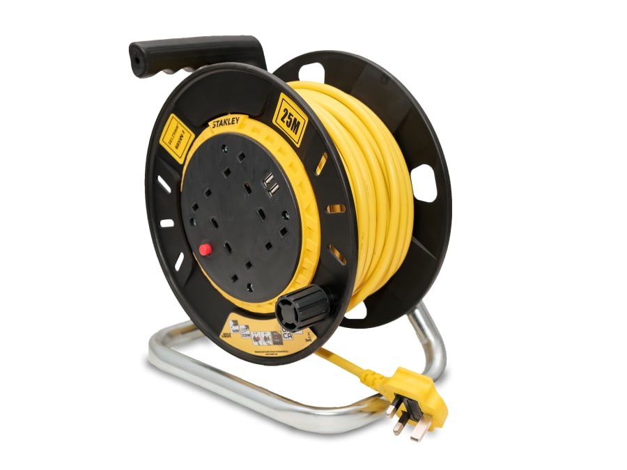 Stanley Electrical SXECGT2OHSE 25m Open Drum Cable Reel 240V 13A 4-Socket + 2 USB