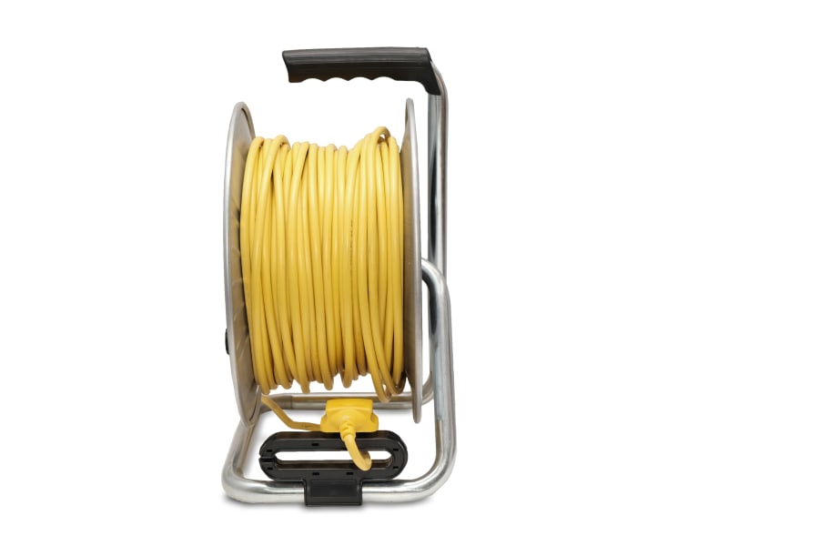 Stanley Electrical SXECGM2OHXE 50m Open Metal Drum Cable Reel 240V 13A 4-Socket + 2 USB