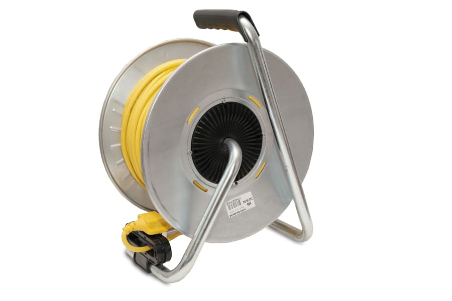 Stanley Electrical SXECGM2OHXE 50m Open Metal Drum Cable Reel 240V 13A 4-Socket + 2 USB