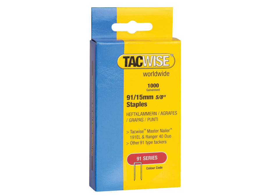 Tacwise 0283 15mm 91 Narrow Crown Staples with 1000 Pack