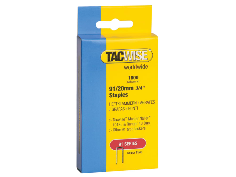 Tacwise 0284 20mm 91 Narrow Crown Staples with 1000 Pack