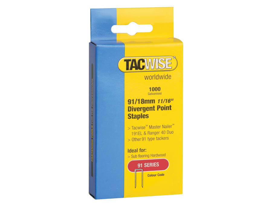 Tacwise 0287 18mm 91 Narrow Crown Staples with 1000 Pack