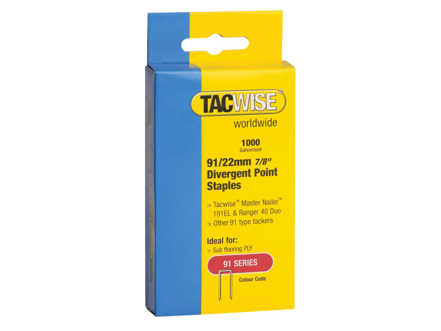 Tacwise 0288 22mm 91 Narrow Crown Staples with 1000 Pack