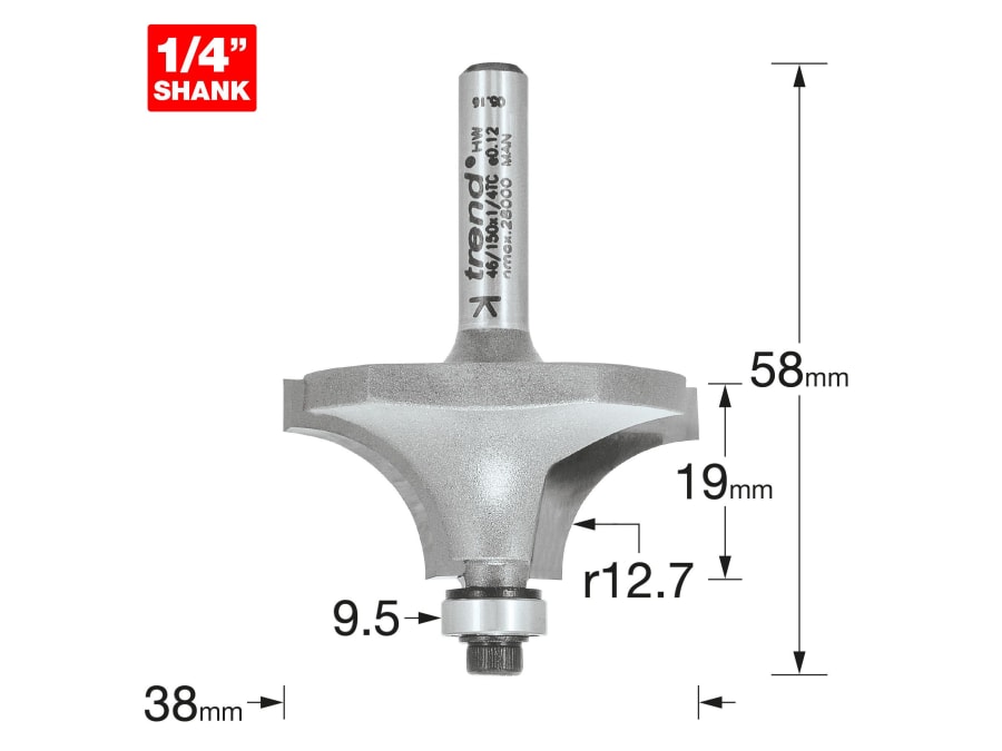 Trend 46150X14TC 12.7mm Radius Ovolo & Round Over Cutter
