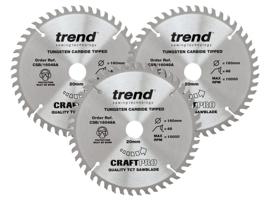 Trend CSB1603PK 160mm x 20mm x 48T Plunge Saw Blade with 3 Blades
