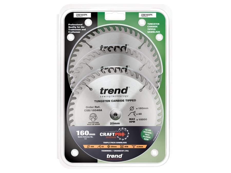 Trend CSB1603PK 160mm x 20mm x 48T Plunge Saw Blade with 3 Blades