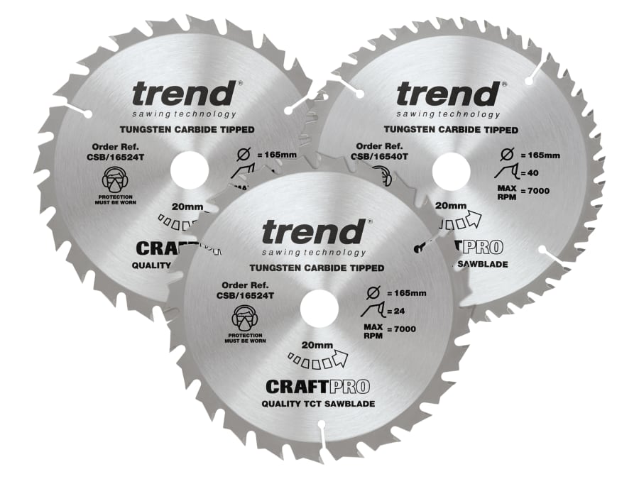Trend CSB1653PKC 165mm x 20mm x 24T/40T CraftPro Saw Blade (Pack 3)