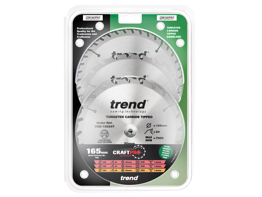 Trend CSB1653PKC 165mm x 20mm x 24T/40T CraftPro Saw Blade (Pack 3)