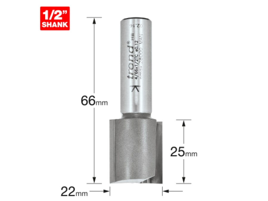 Trend 466X12TC 22x25mm Two Flute Router Cutter