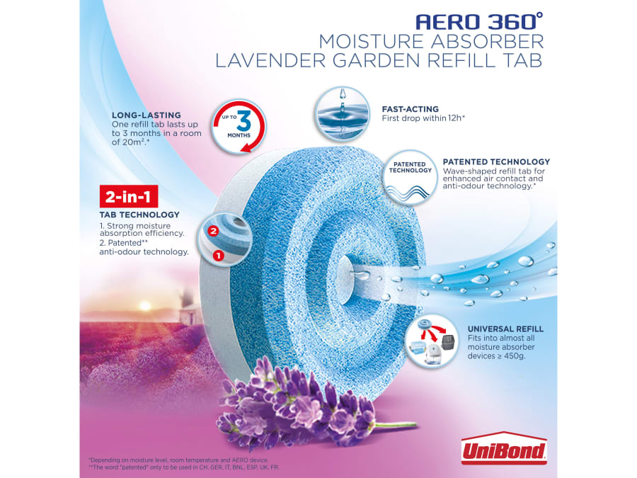 Unibond 2631291 Aero 360º Moisture Absorber Lavender Garden Refills