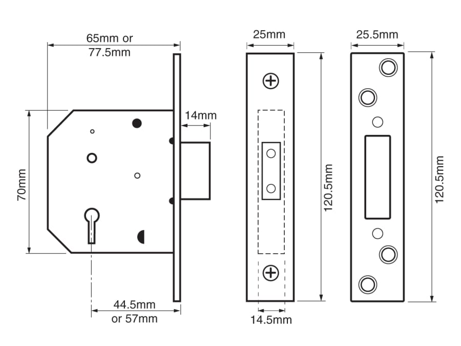 Union J2101PL300 5 Lever Mortice Deadlock 77.5mm Satin Brass
