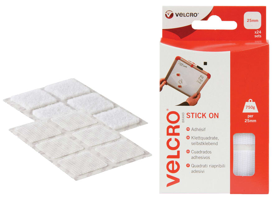 Velcro Brand 60235 Stick On Squares 25mm White